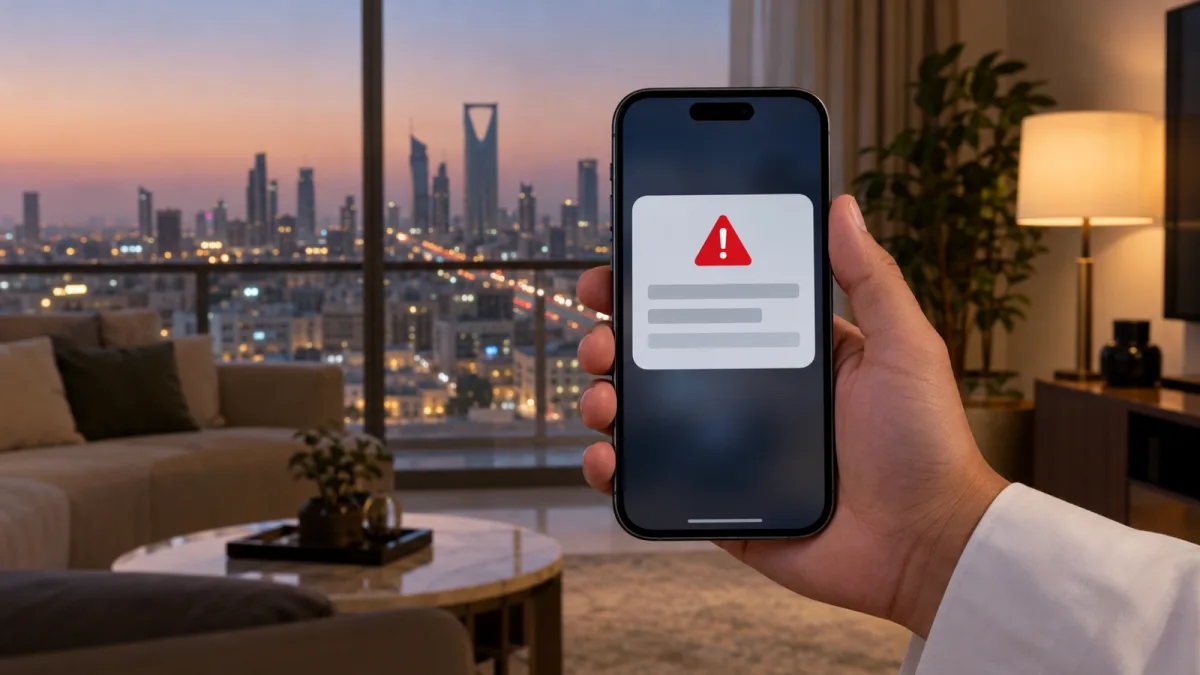هاتف يعرض رمز تنبيه طارئ في منزل بمدينة الرياض