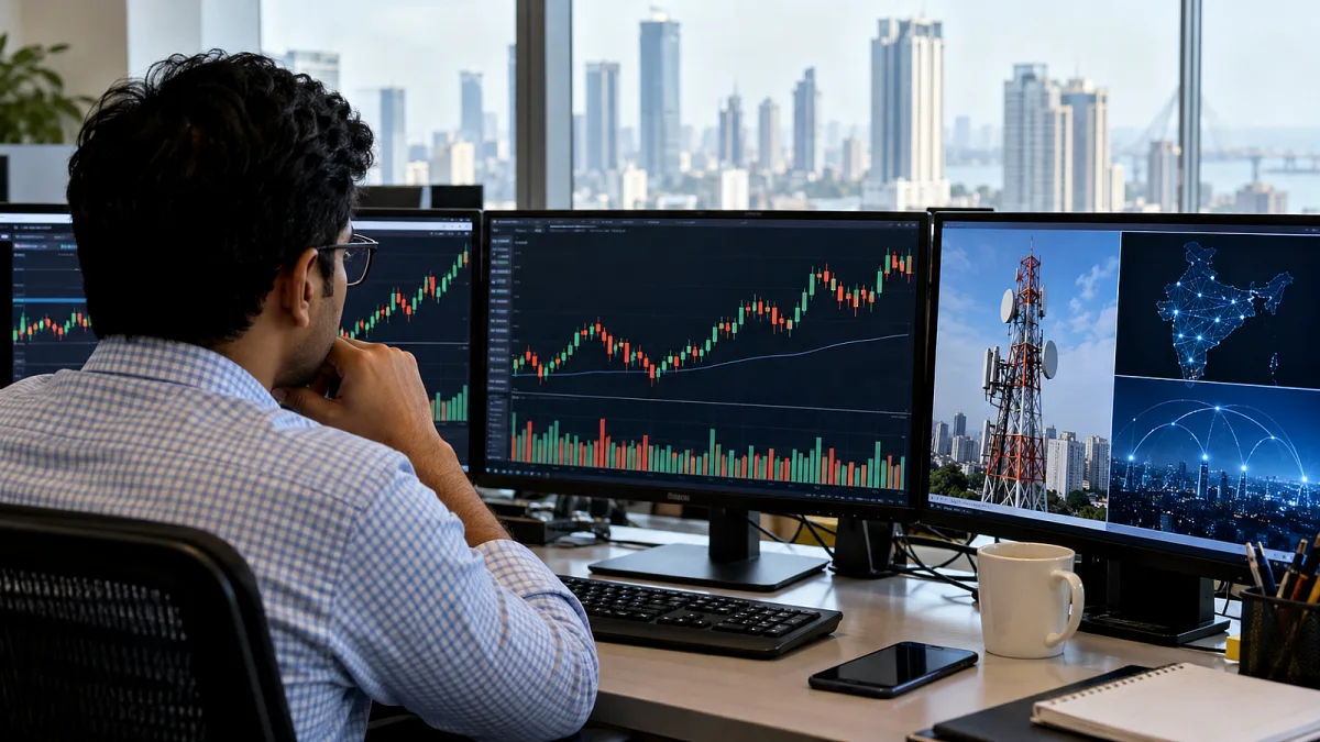 محلل مالي يتابع تداولات شركة اتصالات رقمية على شاشات السوق