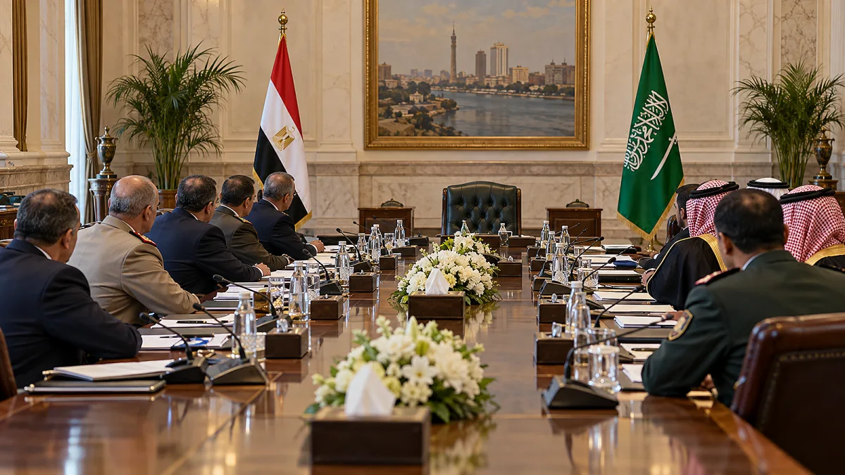 اجتماع رسمي بين مسؤولين مصريين وسعوديين حول طاولة طويلة