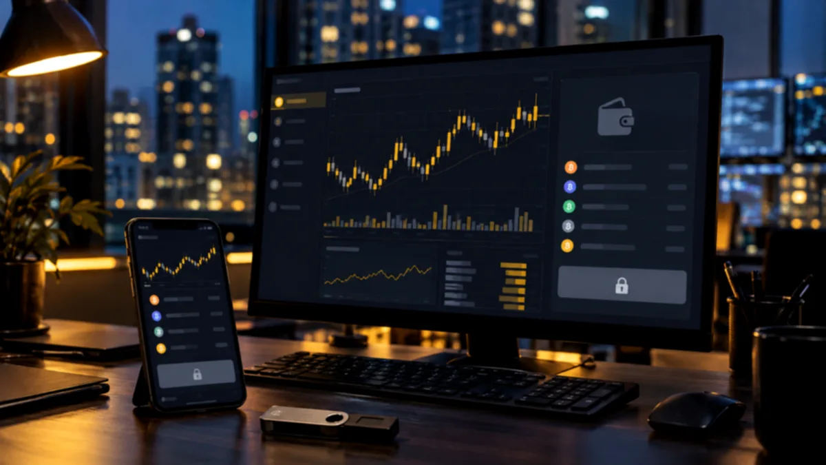 شاشات تداول عملات رقمية مع رمز قفل على خيار السحب