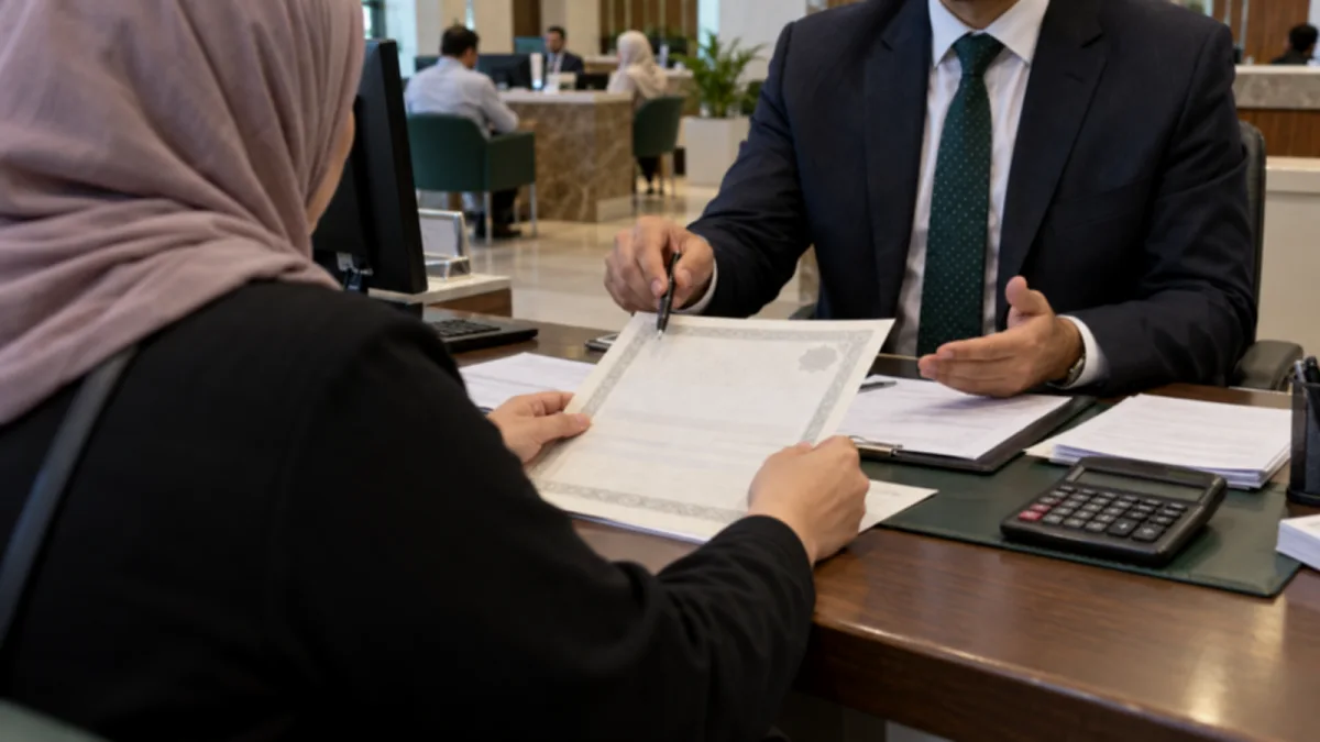 عميلة تراجع شهادة ادخار مع موظف بنك