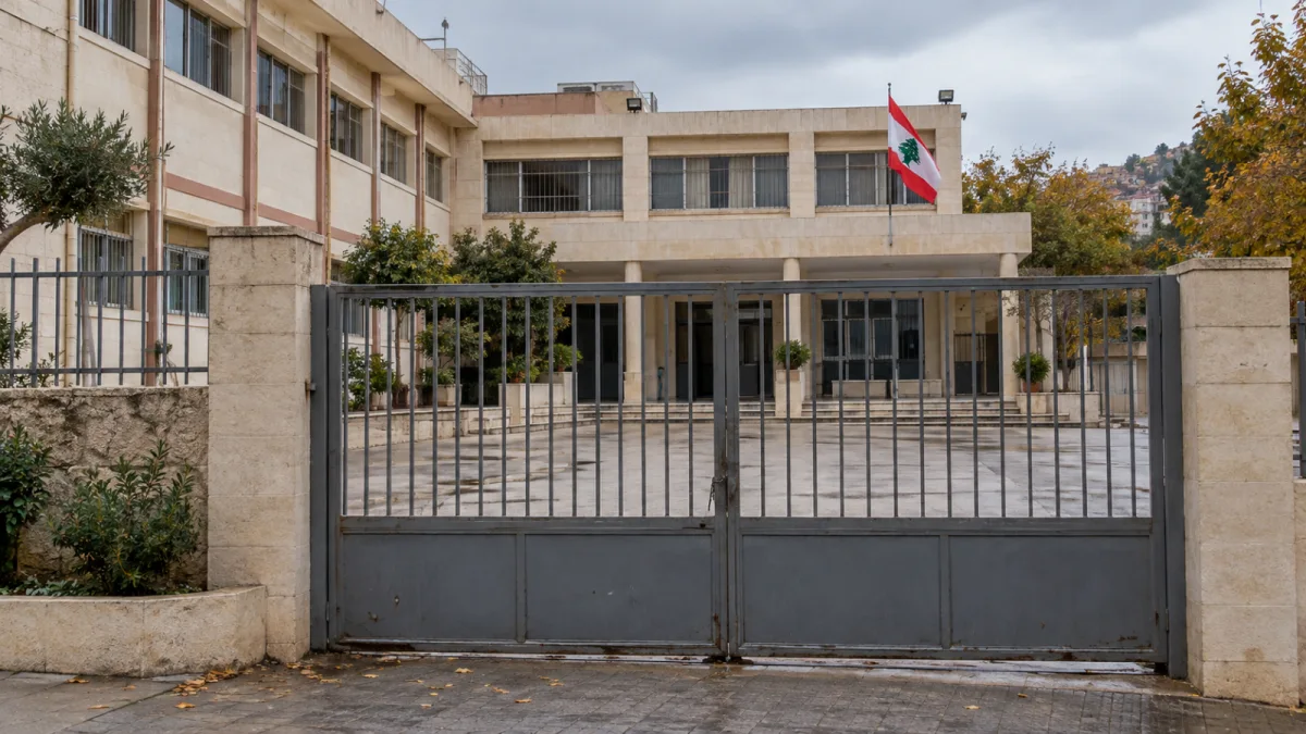 بوابة مغلقة أمام مبنى مدرسي في لبنان