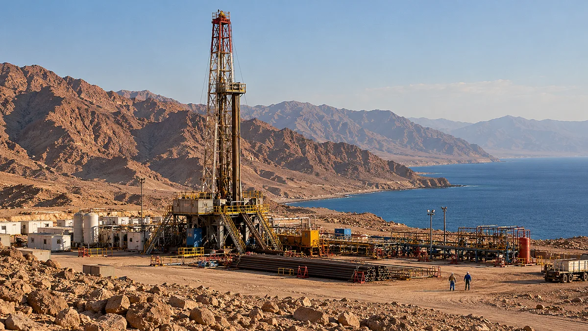 جهاز حفر بري بين جبال الصحراء الشرقية وخليج السويس